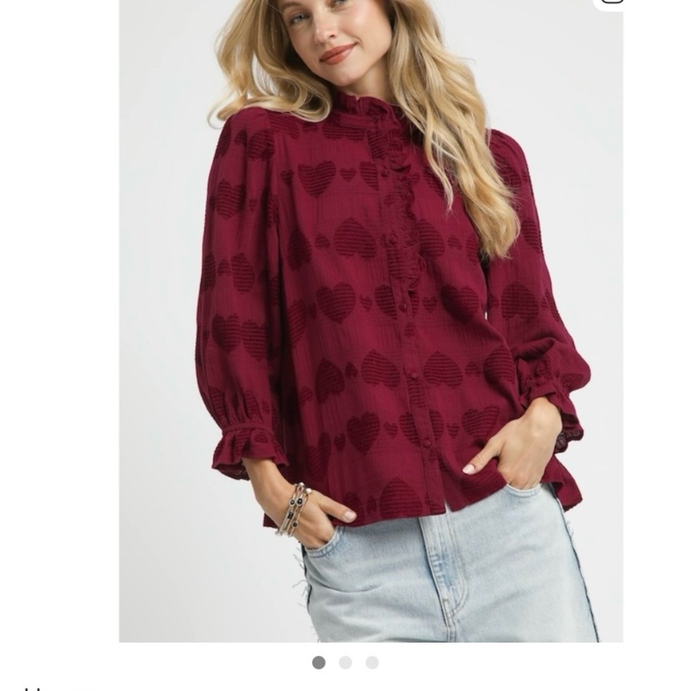 Umgee Burgundy Heart Print Blouse